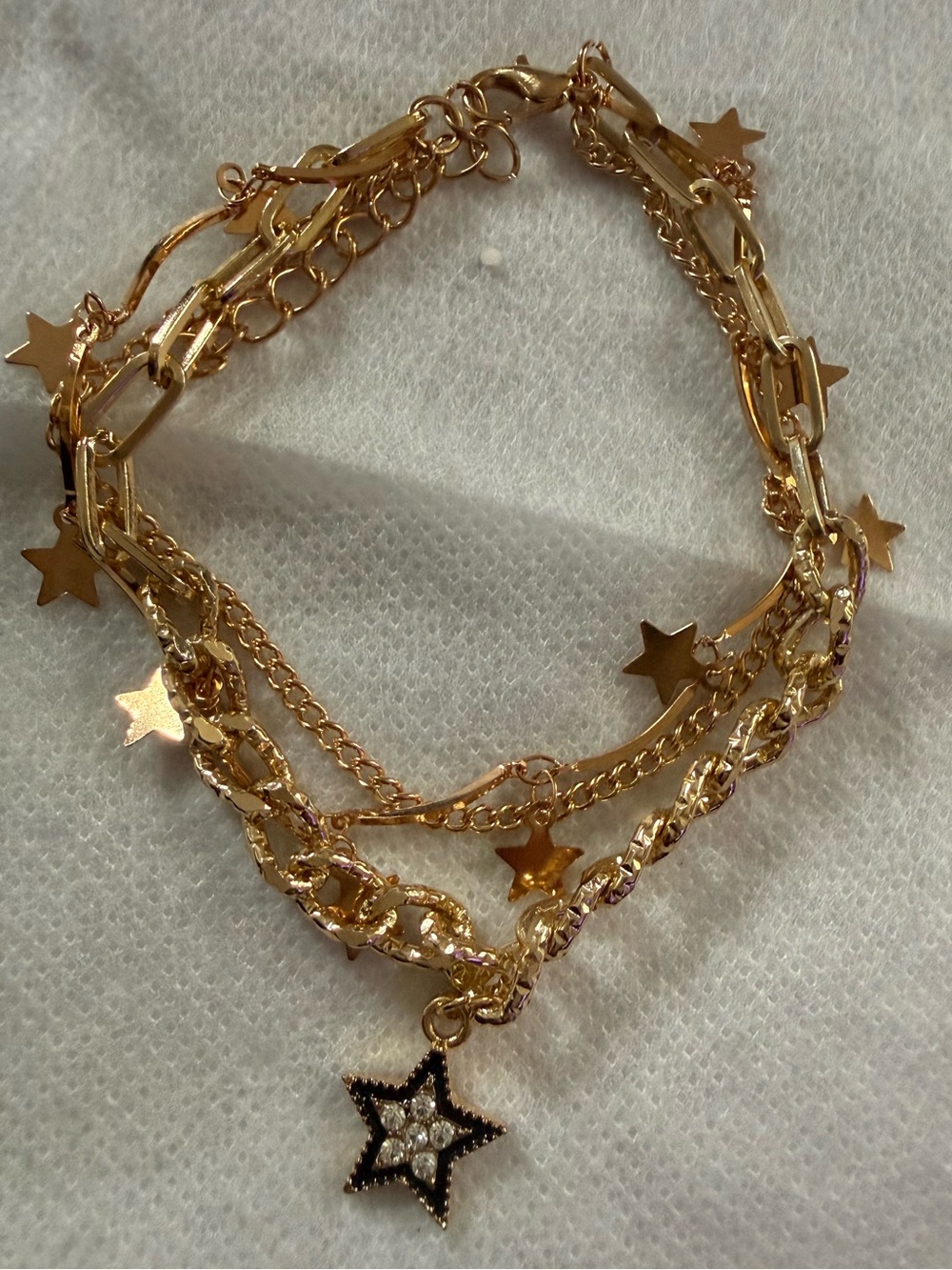 Gold Star Layered Chain Bracelet with Pave Pendant